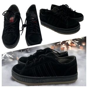 DIESEL LOW-TOP SNEAKERS WITH PLATFORM unisex black suede size M 6 W 7